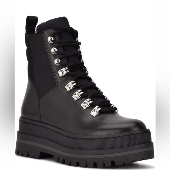 BNIB Marc Fisher Black Platform Lace Up Boots Sz 10 - Picture 1 of 6